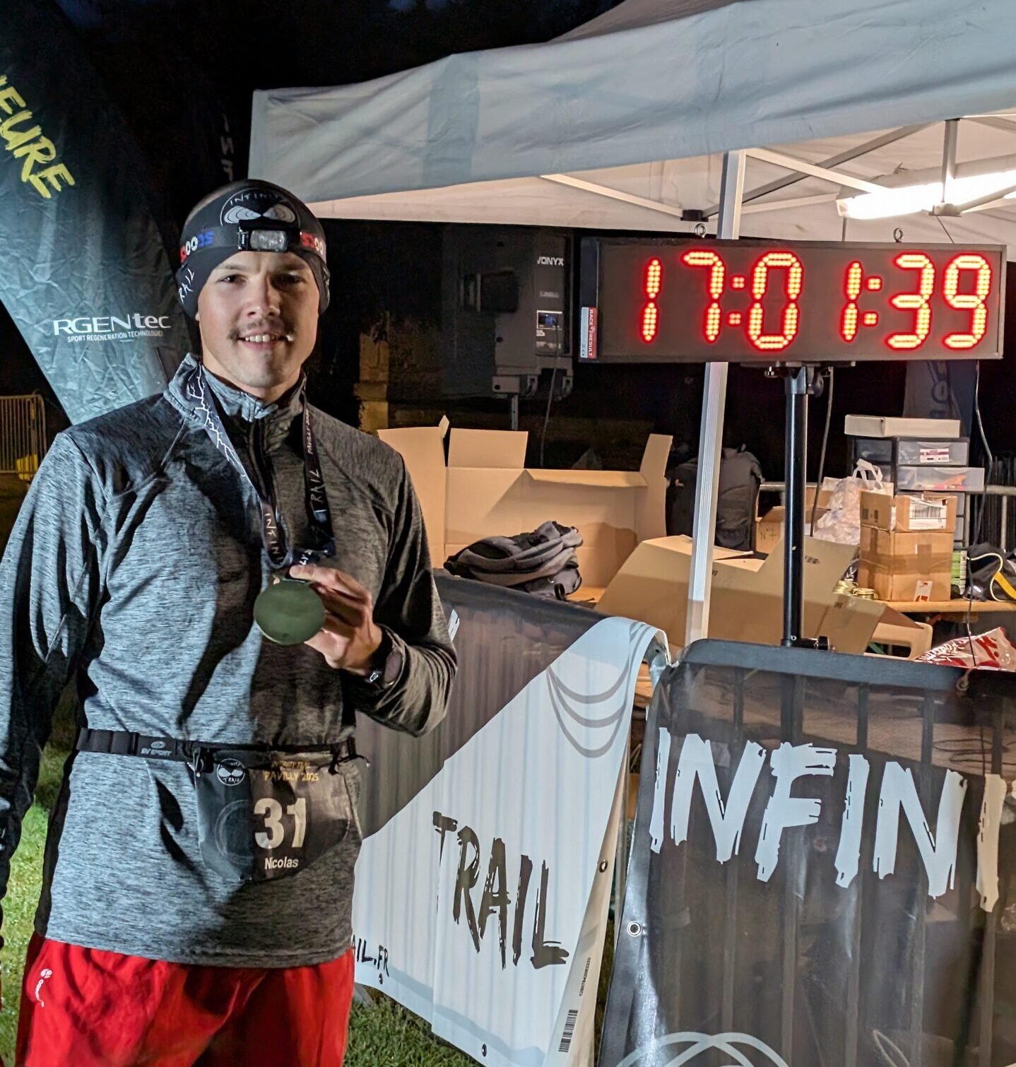 Nicolas sur son arrivée de l'infinity Trail en 17 heures
